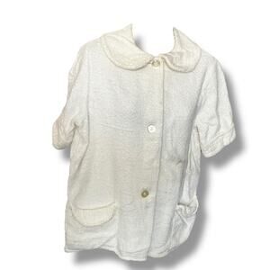 Vintage White Textured Button-Up Shirt Peter Pan Collar